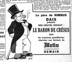 Annonce d ela publication du strip Le Baron de Crésus dans Le Matin du 16 novembre 1940
