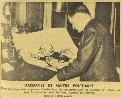 Daix dessinant son personnage Maitre Polycarpe, L'Auto du 1er fevrier 1939