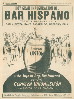 Publicité pour Bar Hispano, Caracas, 1953